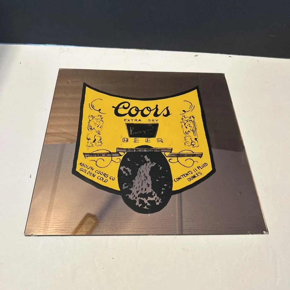 VTG Coors Extra Dry Banquet Beer Mirror Sign Carnival Prize Hand Painted? Golden